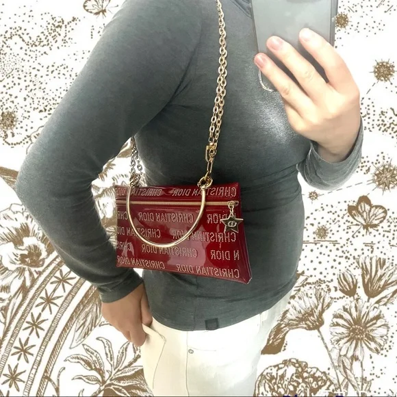 Dior Beauty Cosmetic Pouch to Crossbody Bag and Handbag Red Stud Patent Leather - Picture 16 of 16